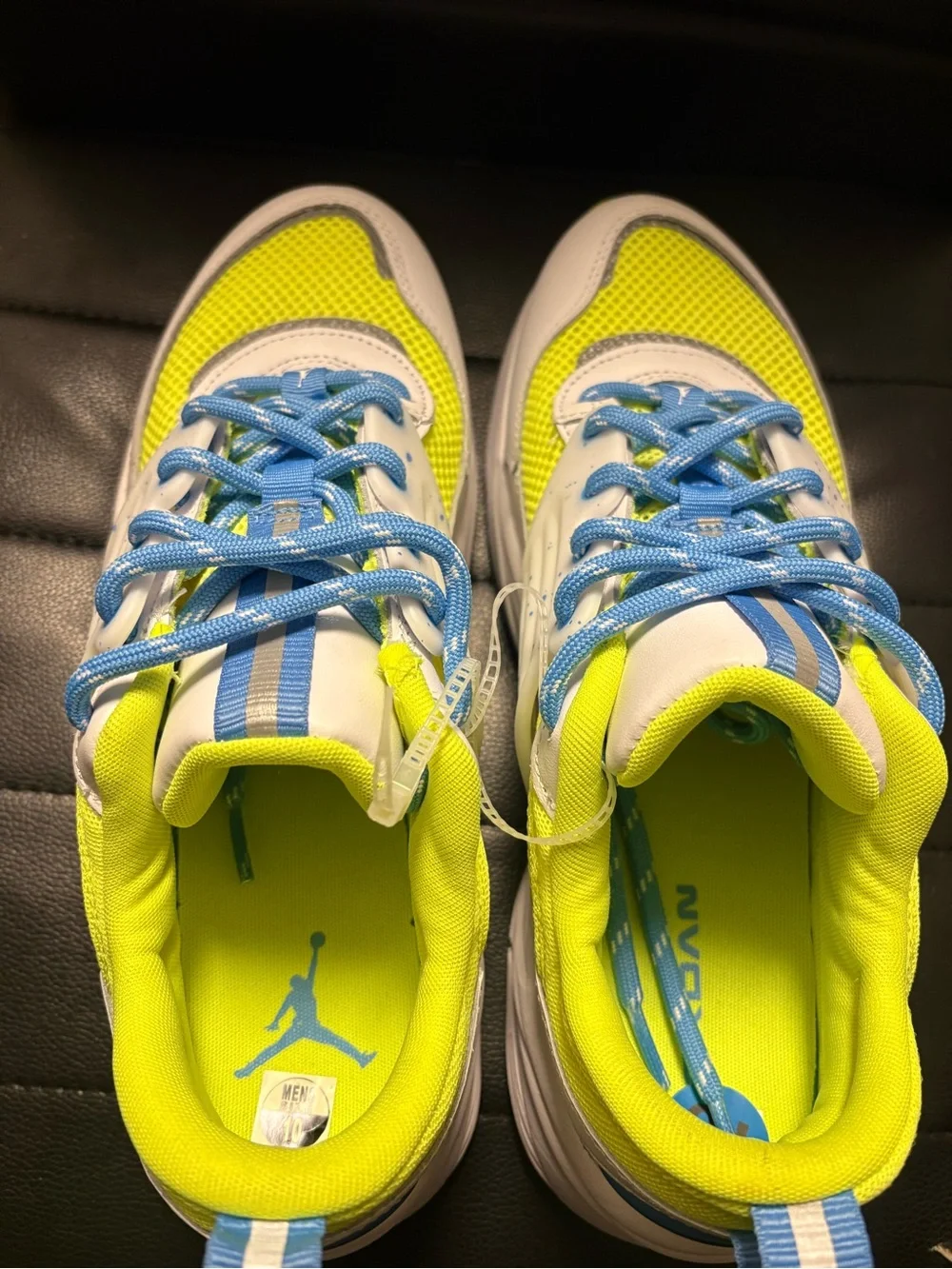 Jordan Kids' Neon Yellow and Blue Athletic Sneakers size 10